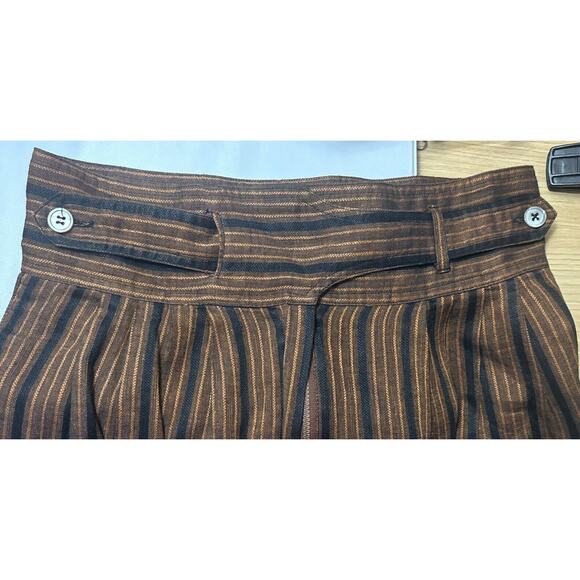 Baldanza Women's Brown Black Striped Linen Cotton Pant 6 8 Small Vintage Tapered - Picture 4 of 5